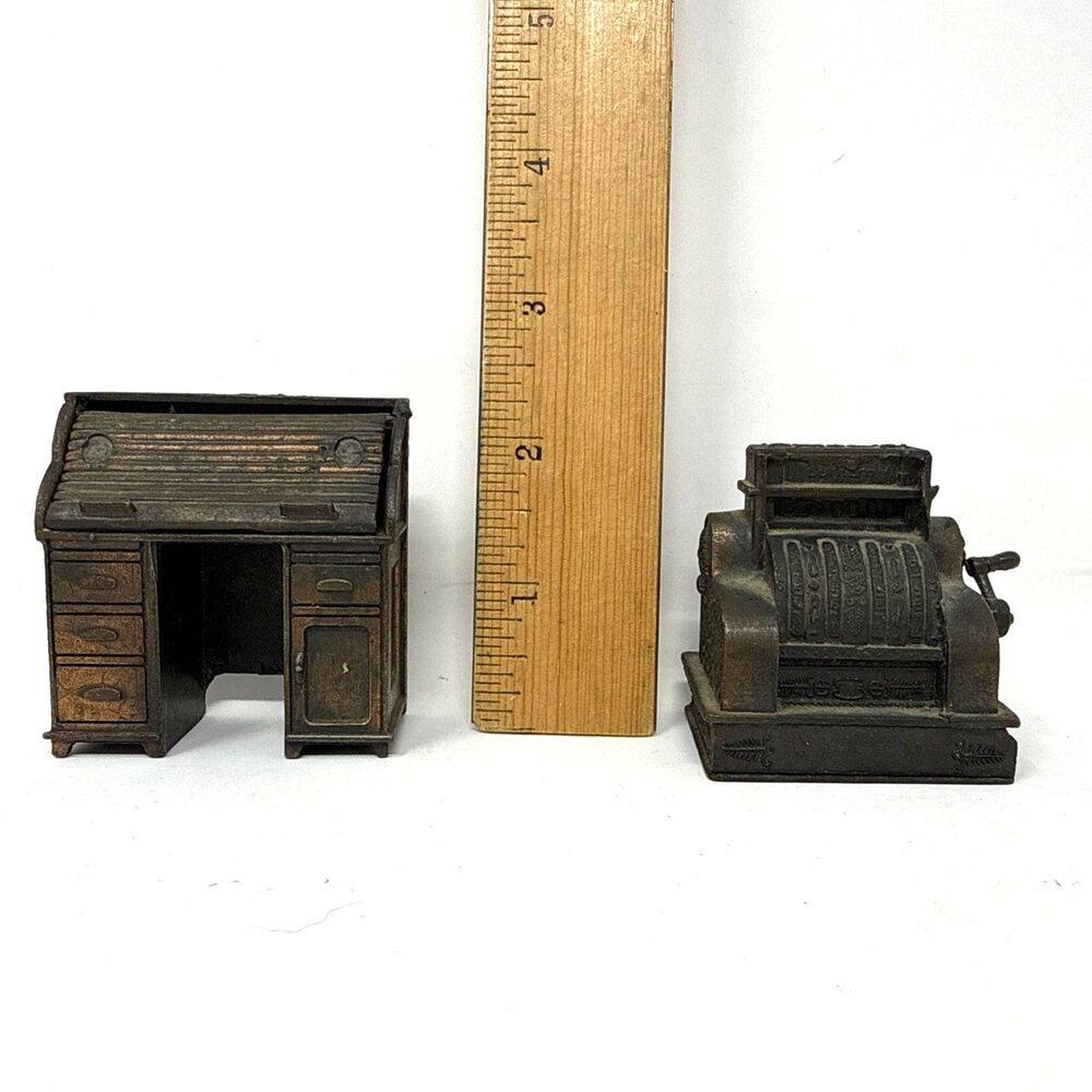 Junk Drawer Lot VTG Tin Bottle Miniature Metal Desk Cash Register Ceramic Horse - Picture 2 of 16